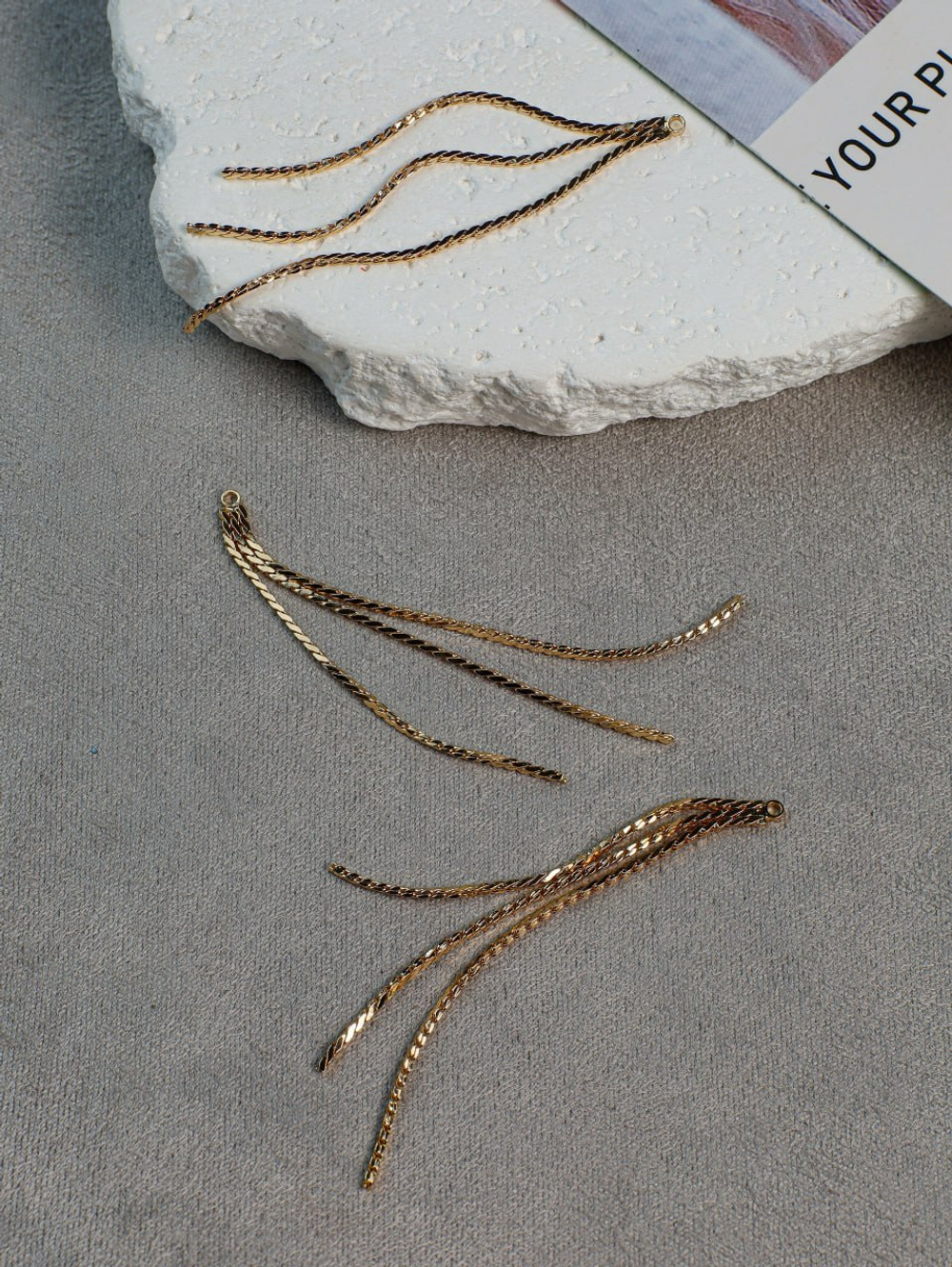 Подвеска кисточка витая, позолота 14к, 2*60 мм, 2 штуки