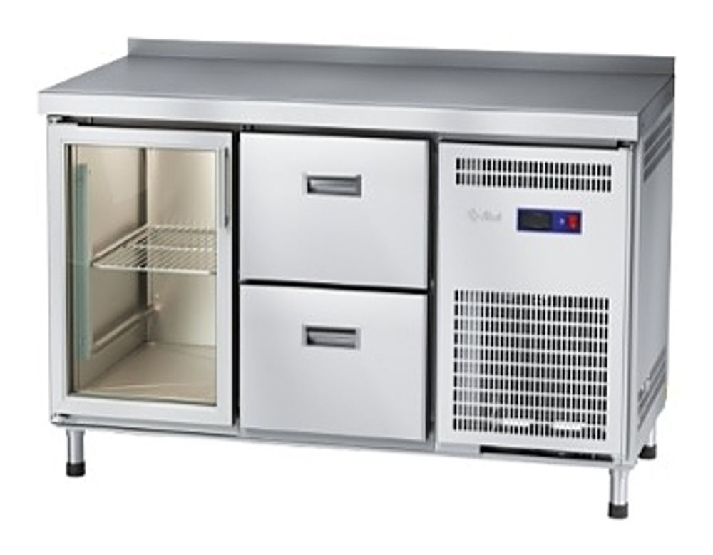 Стол холодильный Abat СХС-60-01 (ящики 1/2, дверь-стекло, борт)