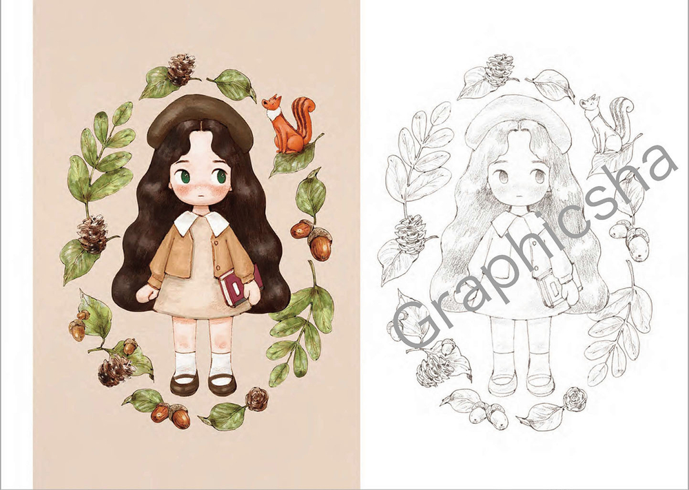 Little Girl in the Forest of Epol. Post card coloring book