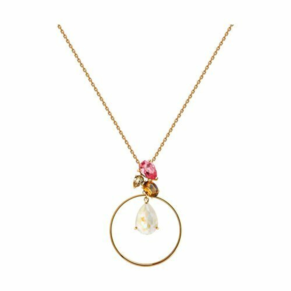 Колье из серебра с белым, жёлтым, коричневым и розовым кристаллами Swarovski