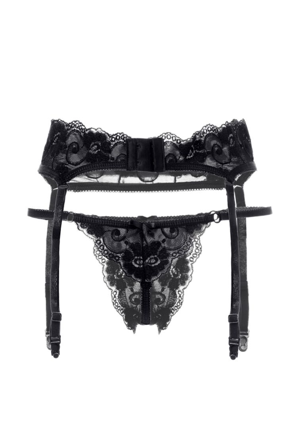 Кружевной пояс для чулок и трусики-стринги Tatyana (Размер: 50-52) (Цвет: черный)