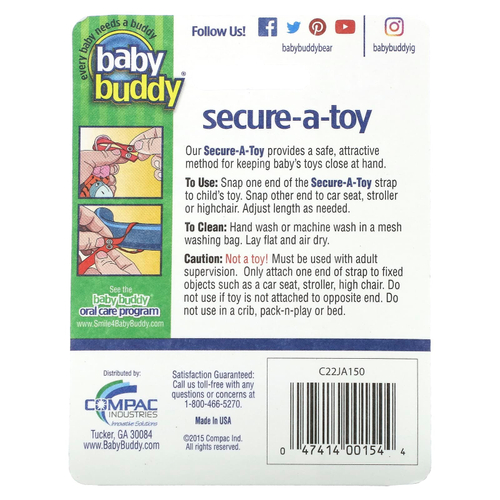 Baby Buddy, Secure-A-Toy, для детей от 4 месяцев, розовый и фиолетовый, 2 шт.