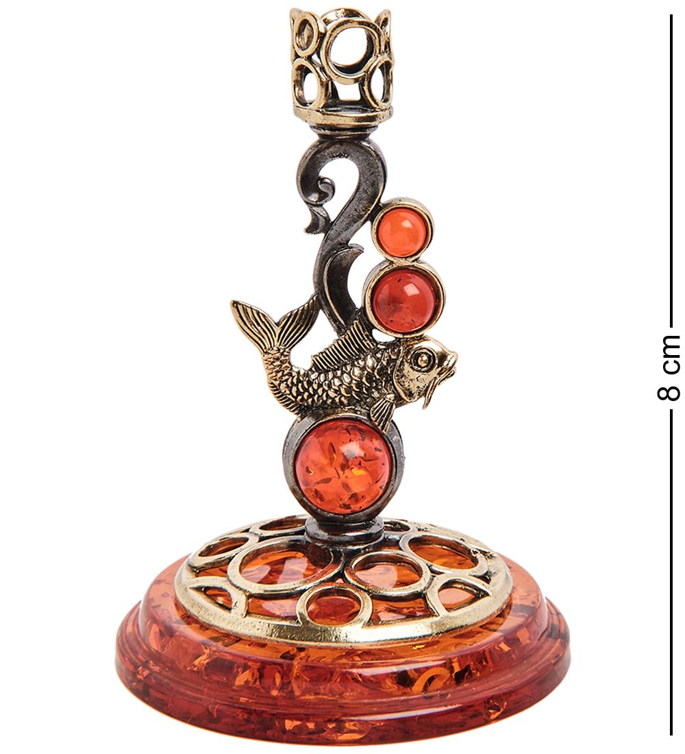 Народные промыслы AM-2979 Подсвечник «Золотой карп» (латунь, янтарь)