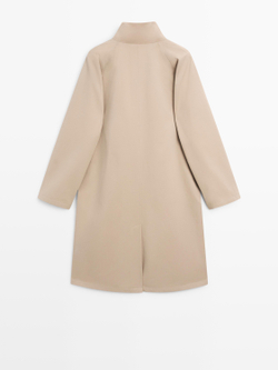 Massimo Dutti Длинный тренч из 100% хлопка с застежкой сбоку, бежевый