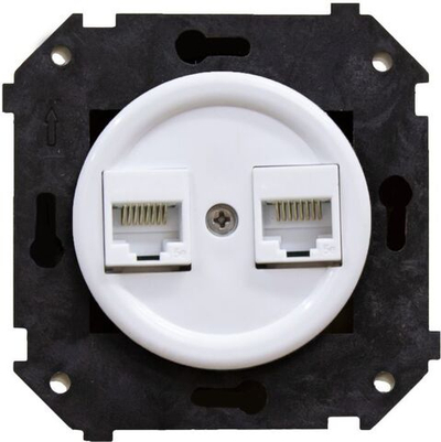 Розетка двойная компьютерная механизм + накладка, цвет белый (скрытый монтаж) B3-302-21