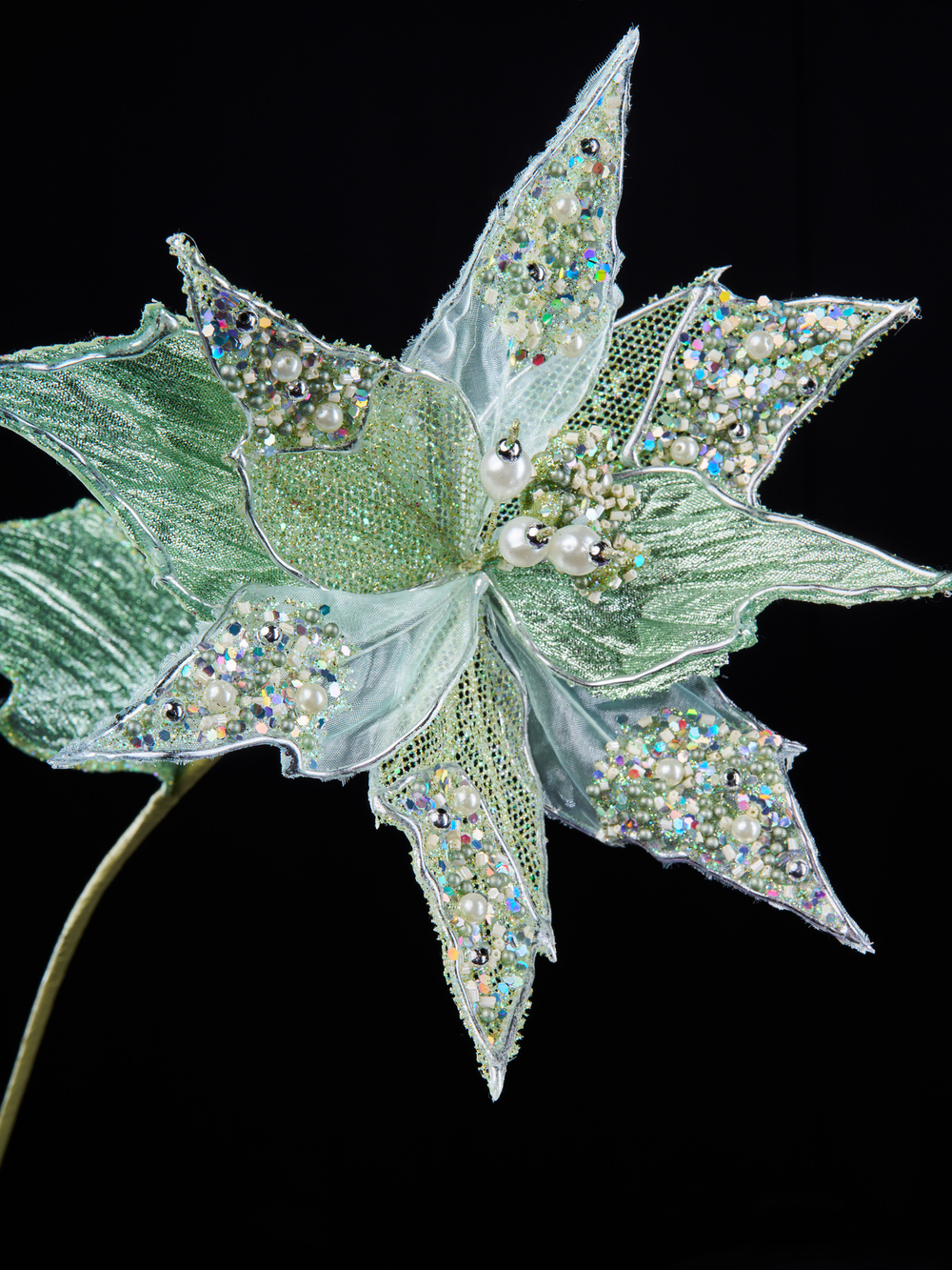 Цветок пуансеттия 64см ChristmasDeLuxe светло-зеленая