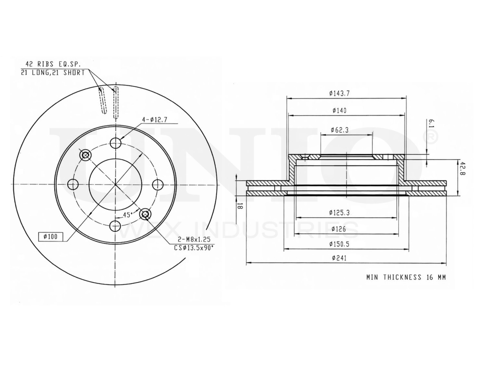 Диск тормозной передний UNIO BRD-20139