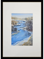 Картина авторская акварельная в паспарту 21х30 см на стену для интерьера "Орша в начале марта"