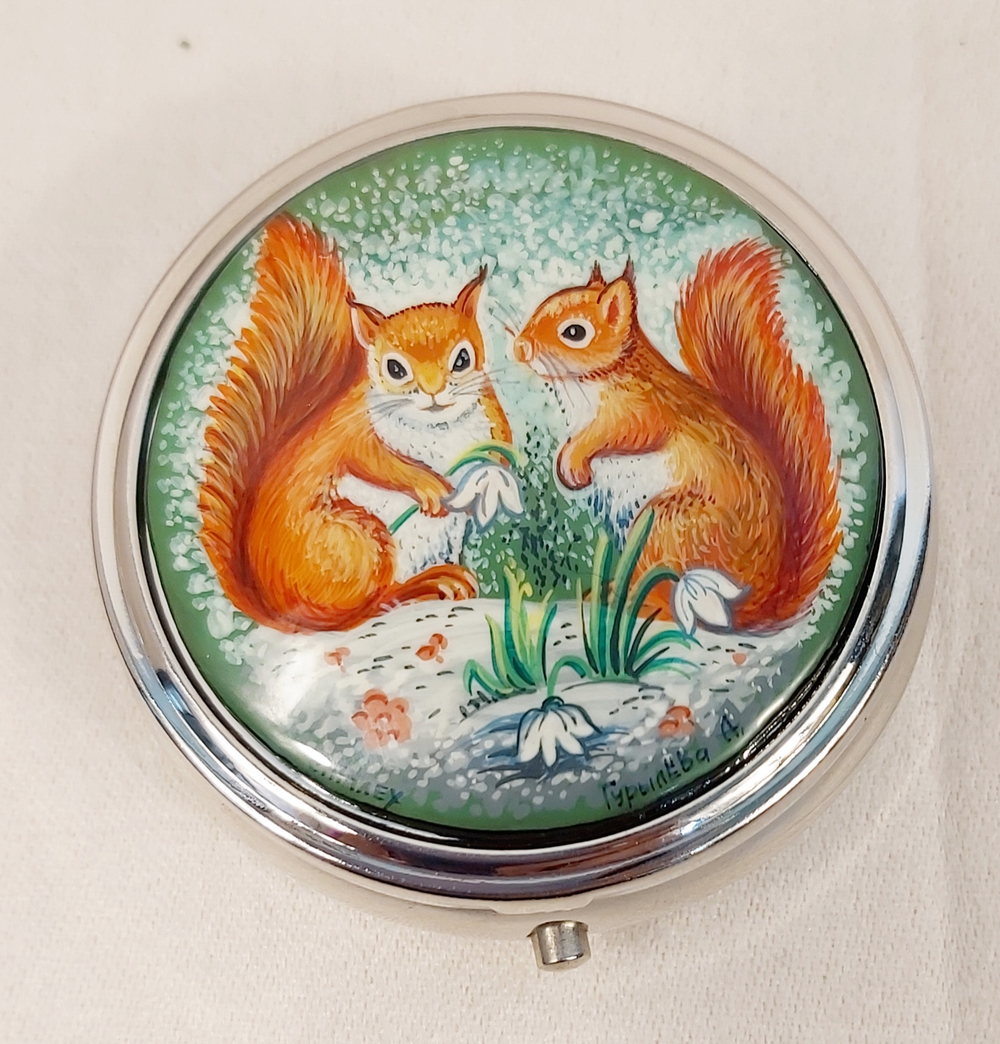 Таблетница с ручной росписью Палех "Белочки"