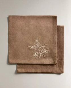 ZARA HOME САЛФЕТКИ С ВЫШИВКОЙ ( 2 ШТ.), КОРИЧНЕВЫЙ