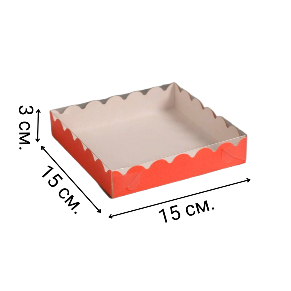 Коробочка для печенья 15х15х3 см красная