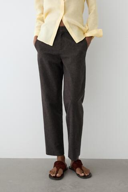 Massimo Dutti Зауженные брюки из смесового льна, пестро-коричневый