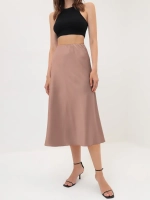 Юбка весенняя, атласная плотная, кофейная, на резинке