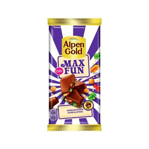 Шоколад молочный Альпен Гольд МаксФан 140г взрывная карамель, мармелад, печенье