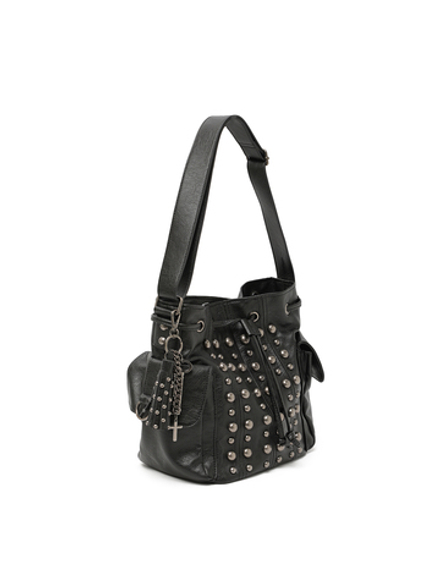Сумка На Плечо Cleo Black Washed Faux Leather Studded Bucket Bag