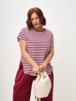 Футболка дизайнерская тельняшка оверсайз с фигурным низом