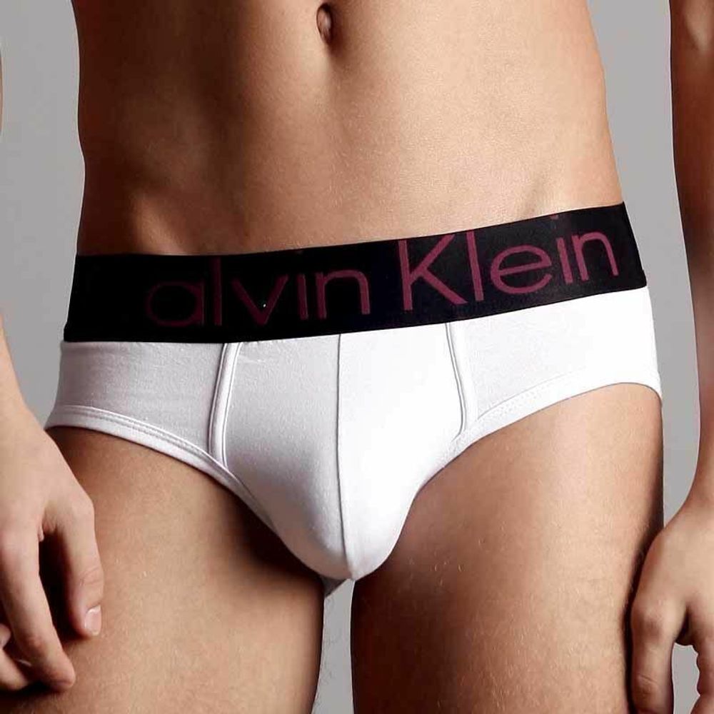 Мужские трусы брифы белые с черной резинкой Calvin Klein