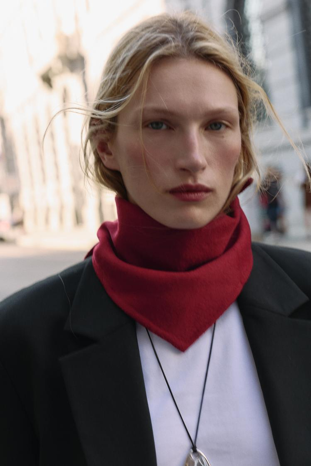 ZARA ТРЕУГОЛЬНАЯ БАНДАНА С ШЕРСТЬЮ, КРАСНЫЙ