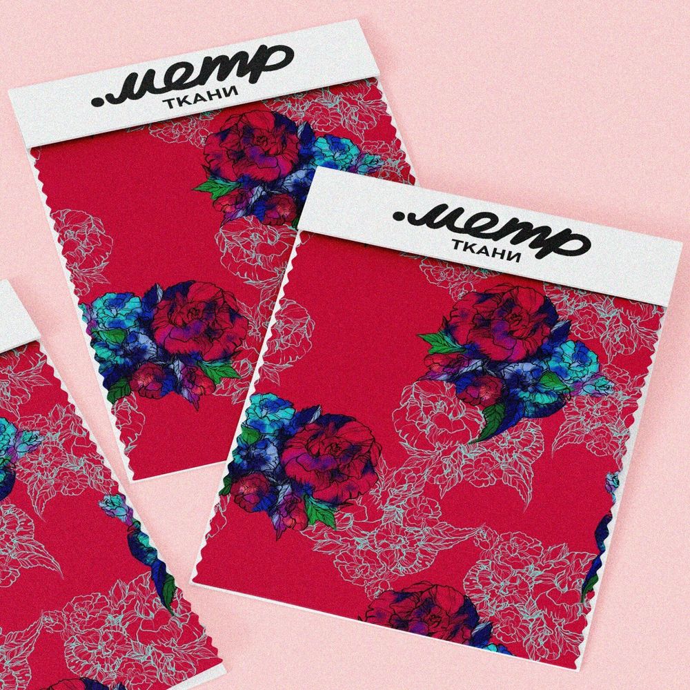 Ткань ниагара красно-синие цветы