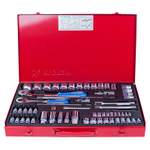 Набор торцевых головок с принадлежностями 1/4" + 3/8" + 1/2", шестигранные, 4-32 мм, 62 предмета KING TONY 9563MR01