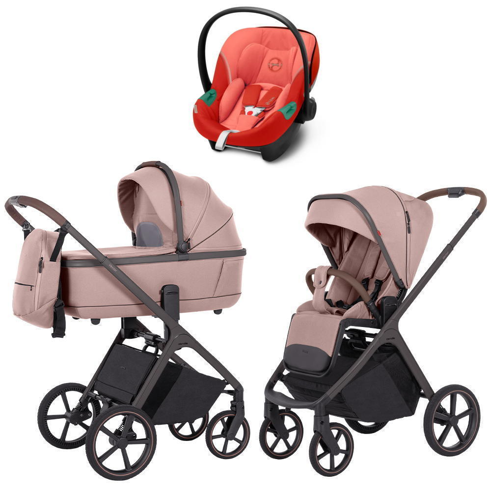Коляска Carrello Vector CRL-6550 и автокресло Cybex Aton S2 Hibiscus Red 3 в 1 Cupcake Beige