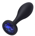 Анальная втулка черная с кристаллом Medium синий 9.5 см
