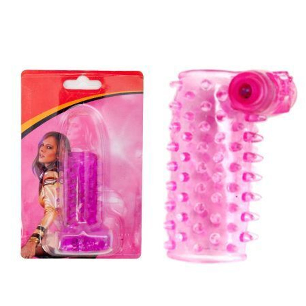 Розовая сквозная вибронасадка на пенис с шипами (Цвет: розовый)