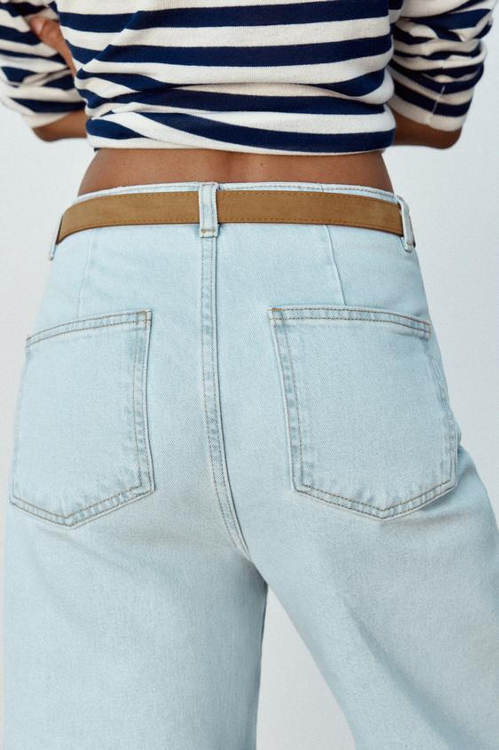 ZARA ДЖИНСЫ Z1975 WIDE LEG CROPPED С ВЫСОКОЙ ПОСАДКОЙ И РЕМНЕМ, ГОЛУБОЙ