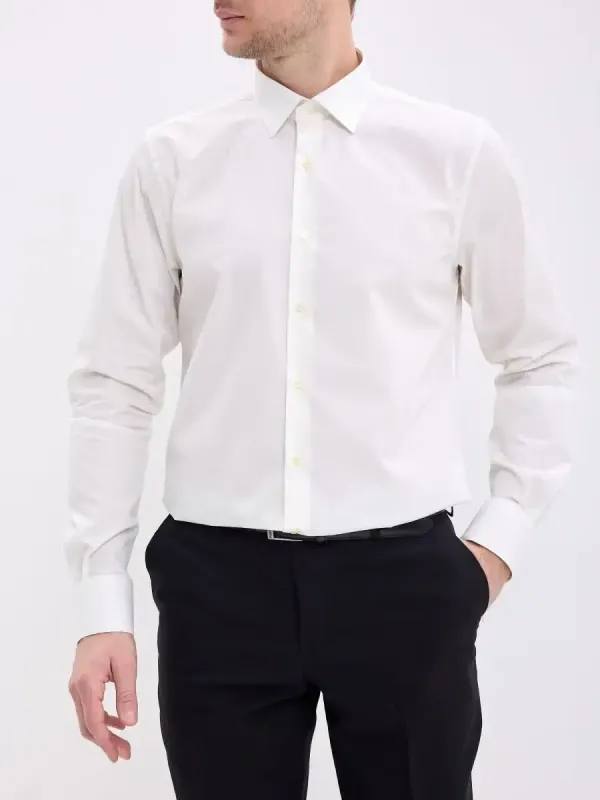 Рубашка на высокий рост LONG SLIM FIT с длинным рукавом, молочная