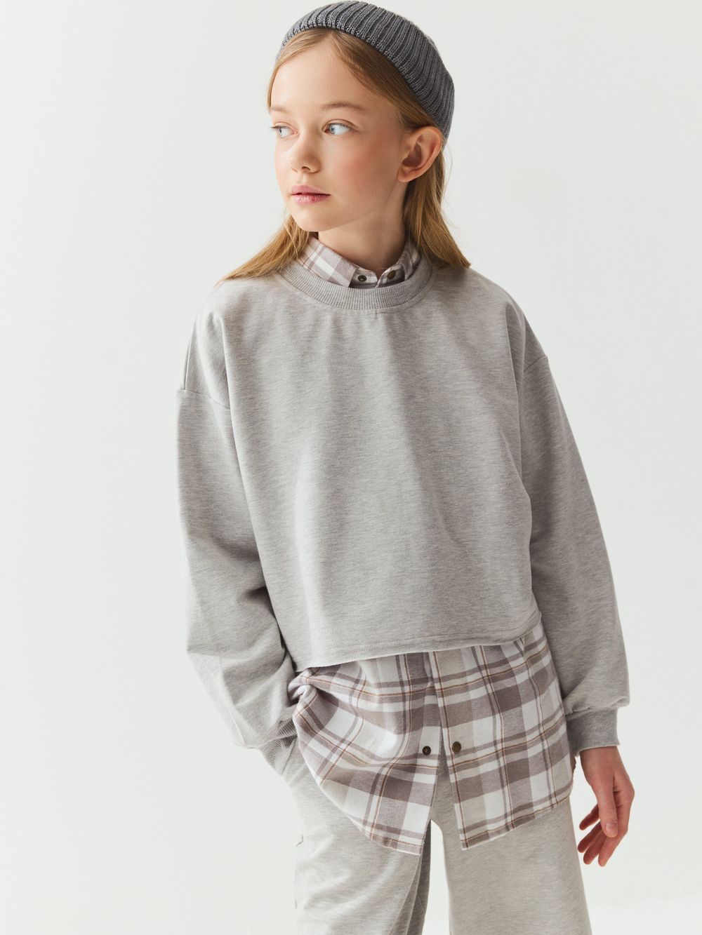 Свитшот укороченный облегченный "Серый меланж" 7+