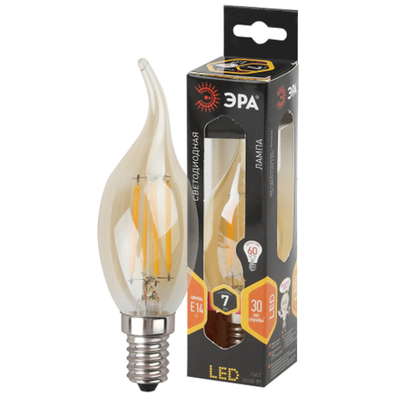 Лампочка светодиодная ЭРА F-LED BXS-7W-827-E14 gold E14 / Е14 7Вт филамент свеча на ветру теплый белый свет