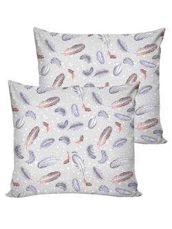 Постельное белье сатин Milky Garden "Перья" евро  Наволочка 70х70 см 2 шт Простынь  240x215 см Пододеяльник 200x215 см