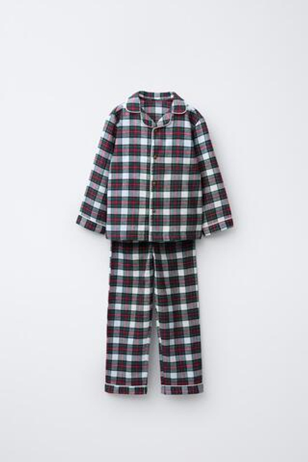 ZARA ФЛАНЕЛЕВАЯ ПИЖАМА В КЛЕТКУ, ЭКРЮ