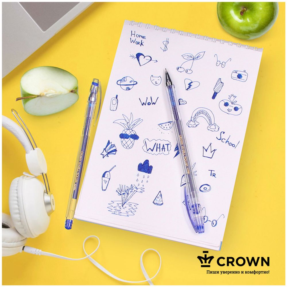 Ручка гелевая Crown "Hi-Jell Needle" синяя, 0,5мм, игольчатый стержень