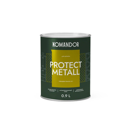 Грунт-эмаль по ржавчине 3 в 1 Komandor Protect Metall, глянцевая, база А, белая, 0,9 л