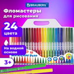 Фломастеры BRAUBERG "PREMIUM" 24 цвета КОРПУС С ПЕЧАТЬЮ вентилируемый колпачок ПВХ-упаковка с европодвесом (3 штуки в упаковке)