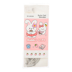 Линейка Basir пластиковая, набор 4 шт, серия "Зайчики", 4 предмета: линейка с трафаретом 20 см, транспортир и два угольника
