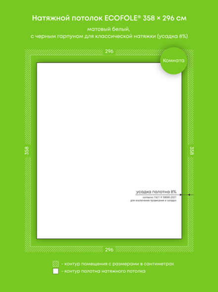Матовый натяжной потолок 10.6 м2