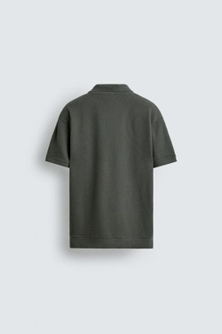 ZARA ПОЛО ИЗ РЕЛЬЕФНОЙ ТКАНИ, ТЕМНО-ЗЕЛЕНЫЙ