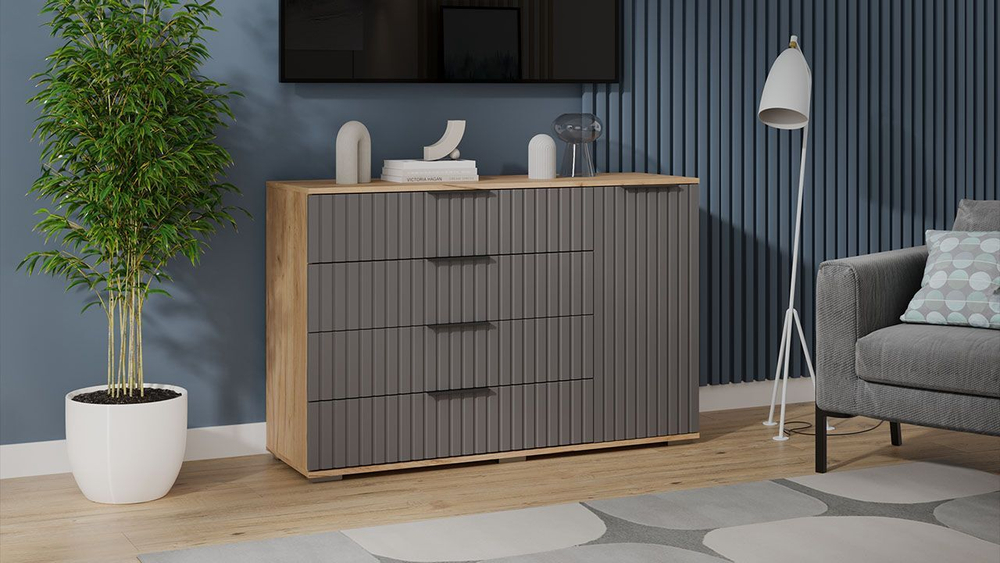 Комод для одежды с ящиками Дуб Крафт золотой/Графит матовый 4 ящика 92х41х84 см