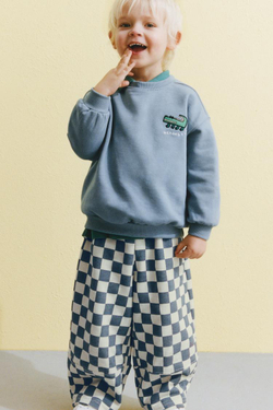 ZARA БРЮКИ BALLOON В ШАХМАТНУЮ КЛЕТКУ, СИНИЙ