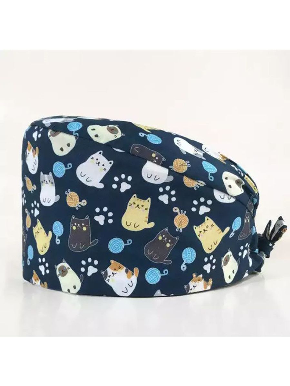 Шапочка медицинская, принт "Котики и лапки", синий