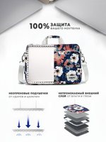 Сумка для ноутбука 15,6" и 17" с ремнем на плечо и большим карманом спереди (Цветы)