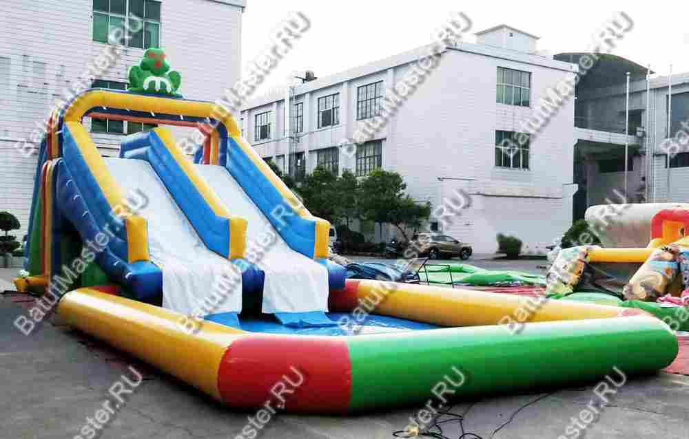 Надувной водный батут с бассейном «Весёлый спуск», 13,5*5*5 м