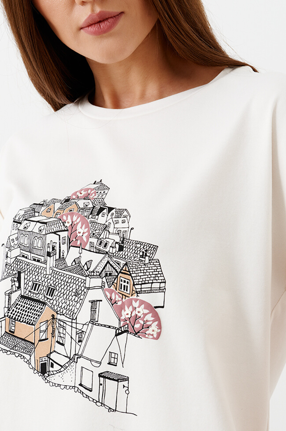 22857 Джемпер женский (молочный с дымчато-розовой печатью)