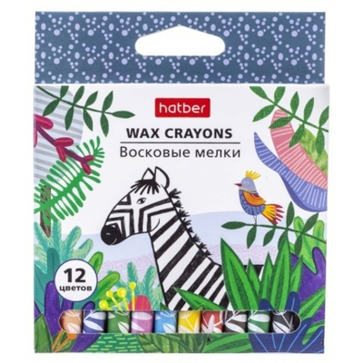 Мелки восковые Hatber 12 цв. Colora Зебра круглый корпус диаметр 9мм в карт.короб. с европодвесом