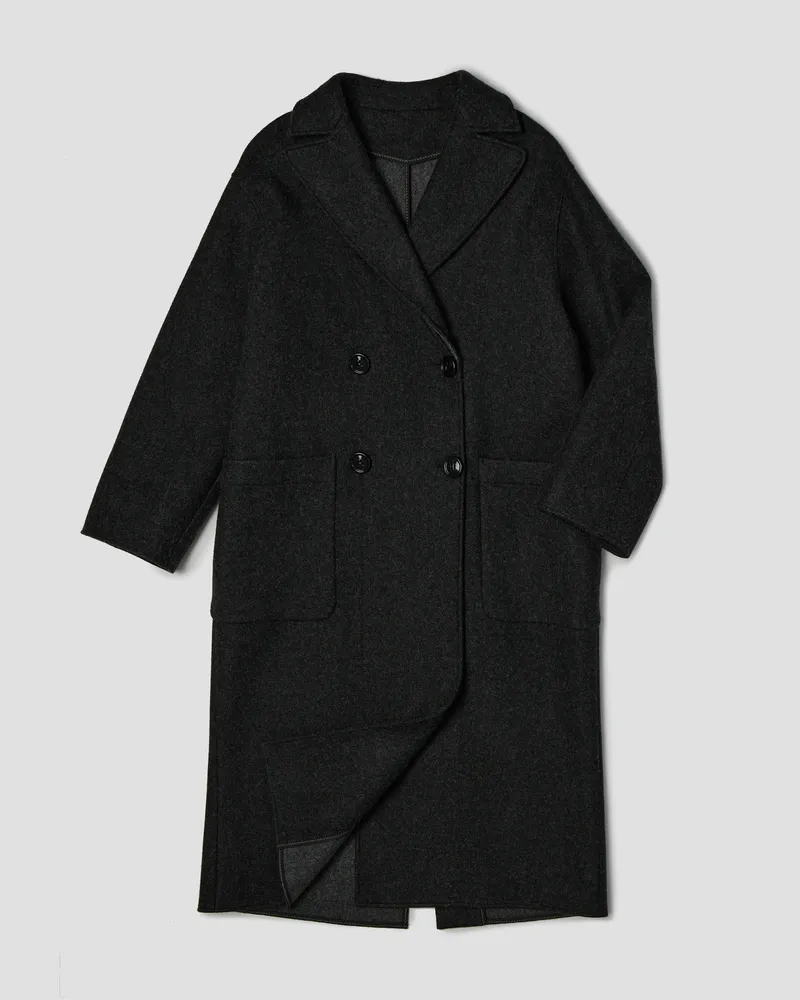 Черное двубортное пальто из шерсти
