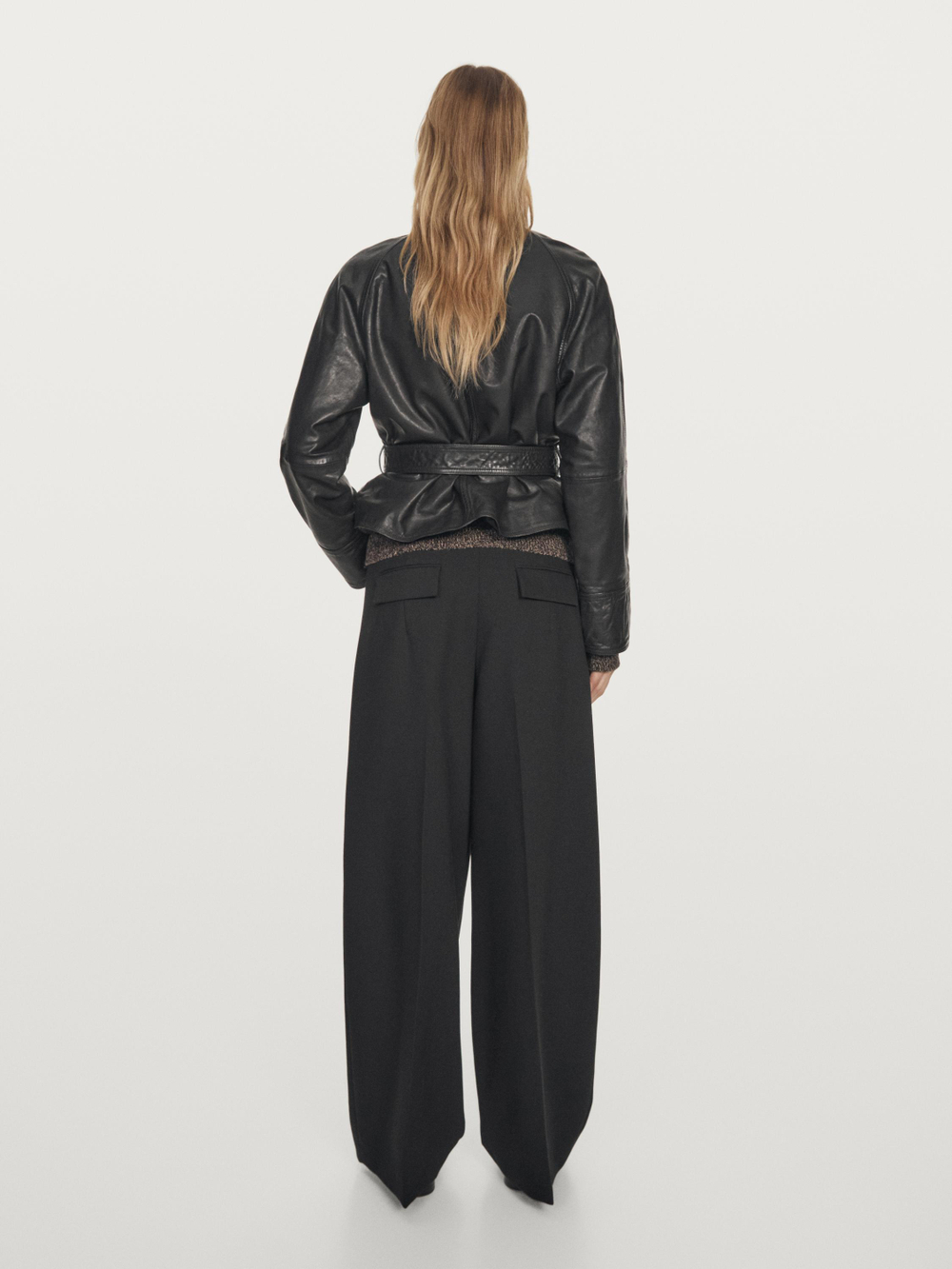 Massimo Dutti Куртка из кожи наппа с поясом, черный