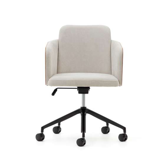 Рабочее кресло на колесиках Madai, бежевый шенилл, шпон ясеня