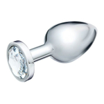 Серебристая коническая анальная пробка с прозрачным кристаллом - 8 см. (Цвет: прозрачный)